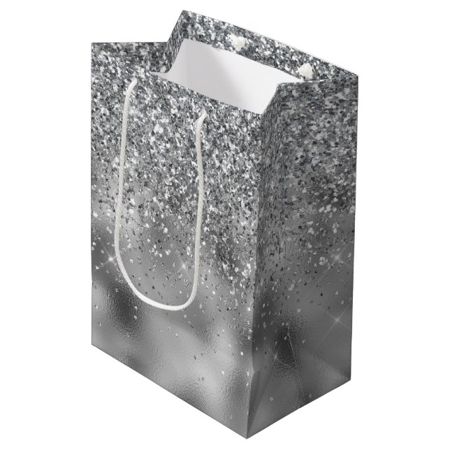 Silver Sparkle Glam Medium Gift Bag (Front Angled)