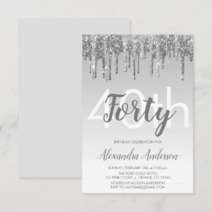 Silver Sparkle Glitter 40th Birthday Party Invitation