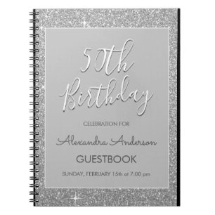 Silver Sparkle Glitter 50th Birthday Guestbook Notebook
