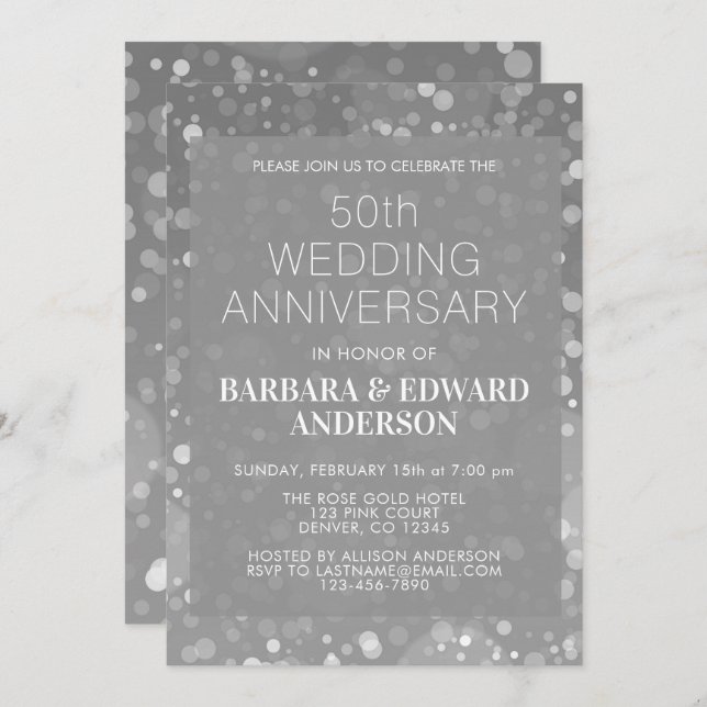 Silver Sparkle Glitter 50th Wedding Anniversary Invitation (Front/Back)