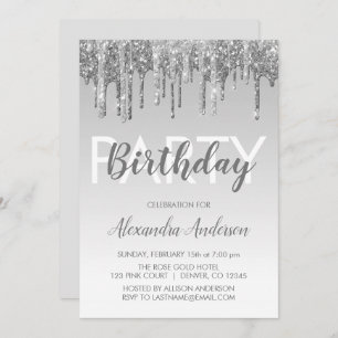 Silver Sparkle Glitter Any Age Birthday Invitation