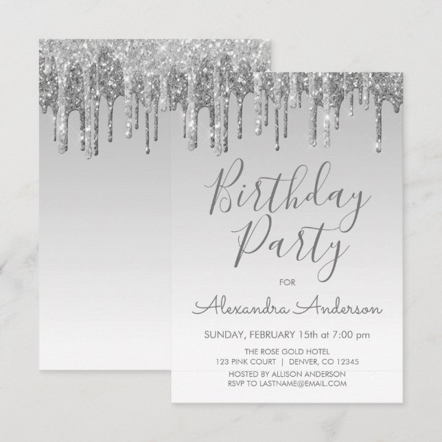 Silver Sparkle Glitter Any Age Birthday Invitation (Front/Back)