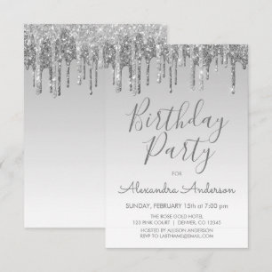 Silver Sparkle Glitter Any Age Birthday Invitation