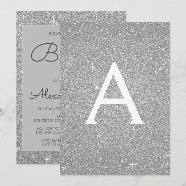 Silver Sparkle Glitter Baptism Invitation (Front/Back)