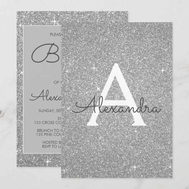 Silver Sparkle Glitter Baptism Invitation (Front/Back)