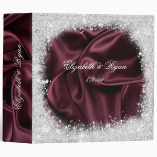Silver Sparkle Glitter, Burgundy Satin, Custom Binder