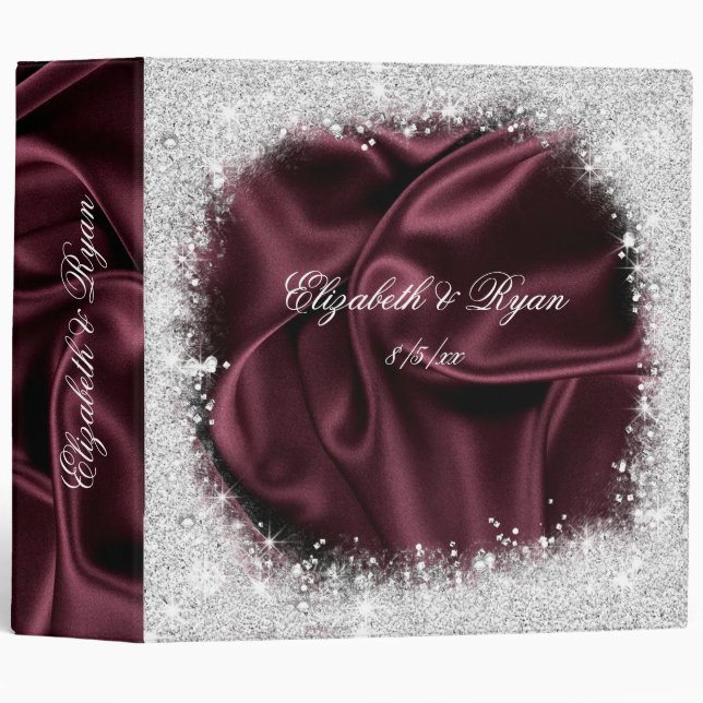 Silver Sparkle Glitter, Burgundy Satin, Custom Binder (Front/Spine)