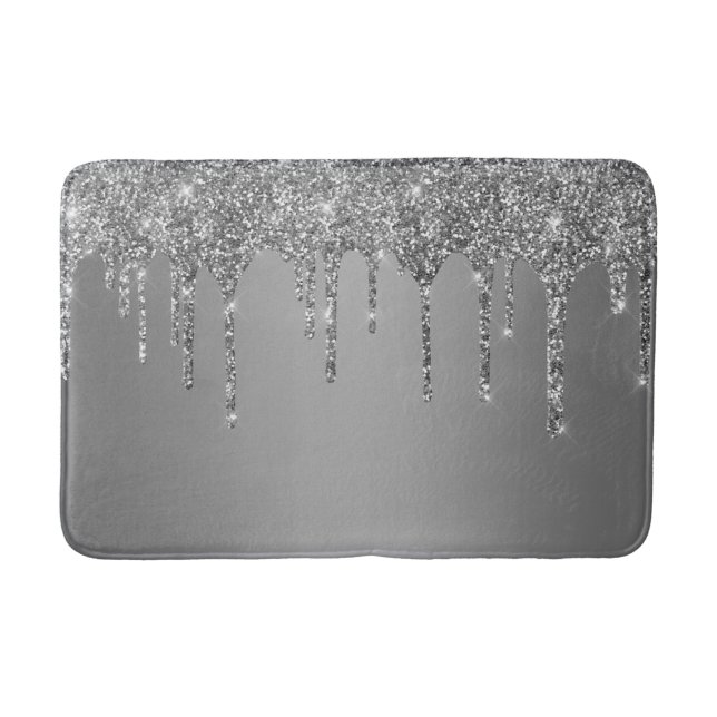 Silver Sparkle Glitter Drips Chic Bath Mat (Front)