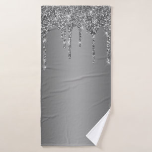 Silver Sparkle Glitter Drips Chic Bath Towel Set