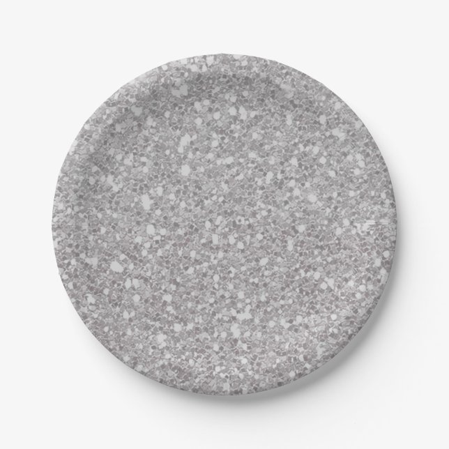 Silver Sparkle Glitter Glam Custom Party Paper Plate (Front)