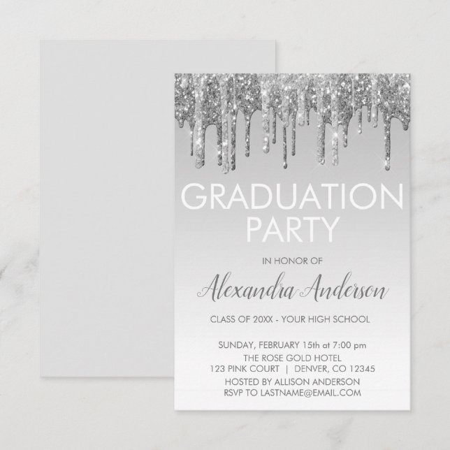 Silver Sparkle Glitter Graduation Party Invitation (Front/Back)
