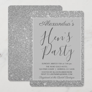 Silver Sparkle Glitter Hen's Party Invitation