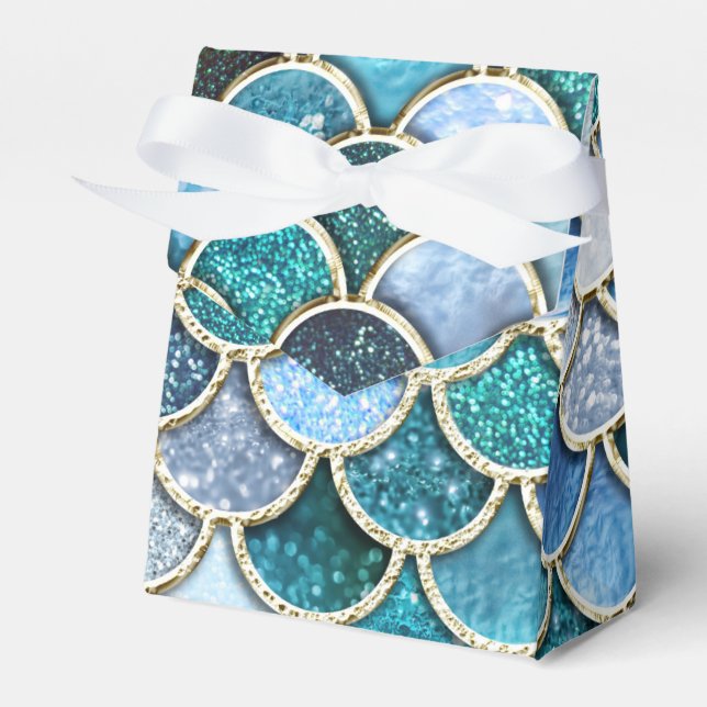 Silver Sparkle Glitter Mermaid Scales Favor Box (Front Side)