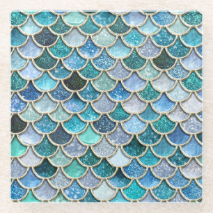 Silver Sparkle Glitter Mermaid Scales Glass Coaster