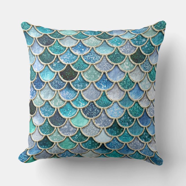 Silver Sparkle Glitter Mermaid Scales Throw Pillow (Front)