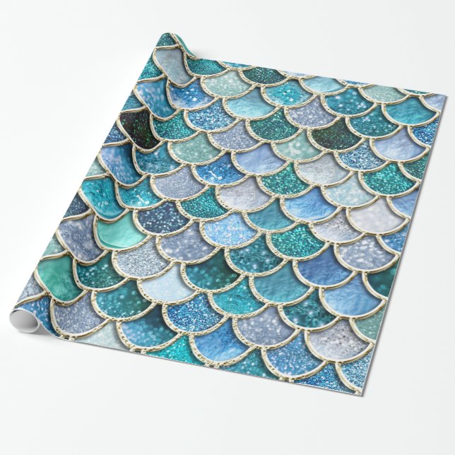 Silver Sparkle Glitter Mermaid Scales Wrapping Paper (Unrolled)