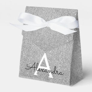 Silver Sparkle Glitter Monogram Name & Initial Favor Box