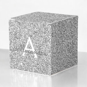 Silver Sparkle Glitter Monogram Name & Initial Favor Box