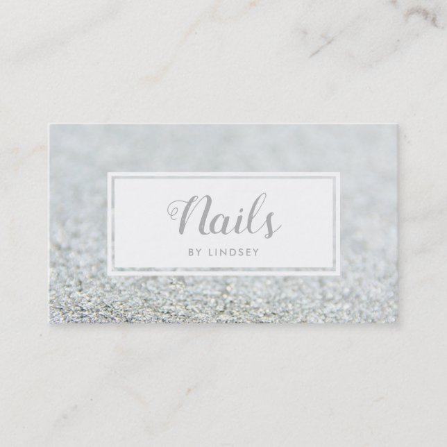 Silver Sparkle Glitter Nail Artist Business Card (Front)