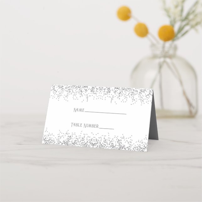 Silver Sparkle Glitter Place Card (Front)