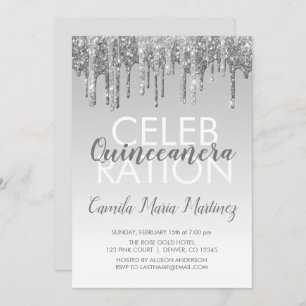 Silver Sparkle Glitter Quinceanera Celebration Invitation