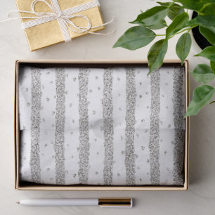 Silver Sparkle Glitter Stripes Dots Christmas Tissue Paper