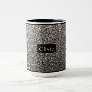 Silver Sparkle Glitter with Personalized Name Mug