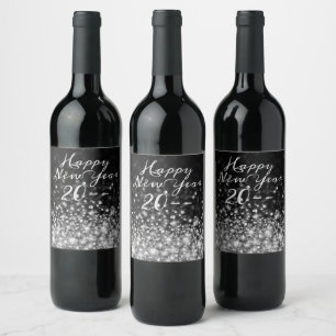Silver Sparkle Happy New Year Wine Label