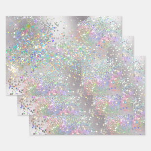 Silver sparkle holographic rainbow glitter shine wrapping paper sheet