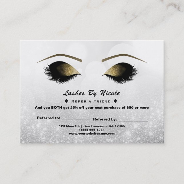 Silver Sparkle Lashes Refer Friend Aftercare Referral Card (Front)