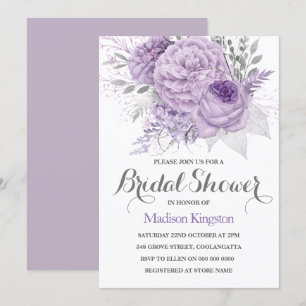 Silver Sparkle Lavender Bridal Shower Invite