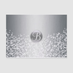 Silver Sparkle Lights Monogram Letter Initial Tissue Paper