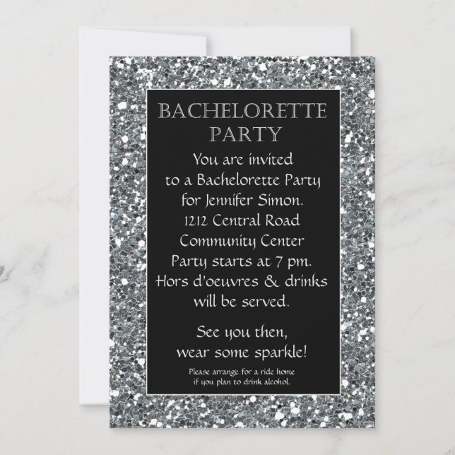 Silver Sparkle Look Bachelorette Party Invitation (Front)