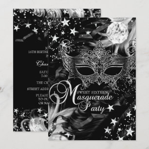 Silver Sparkle Mask Star Night Masquerade Sweet 16 Invitation