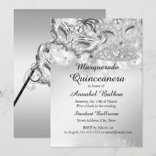 Silver Sparkle Masquerade Quinceanera Party Invitation