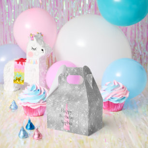 Silver Sparkle Pink Glam Unicorn Birthday Favor Box