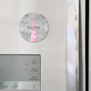 Silver Sparkle Pink Glam Unicorn Birthday Magnet