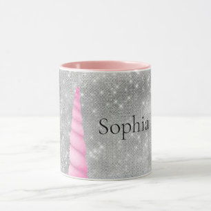 Silver Sparkle Pink Glam Unicorn personalized Mug