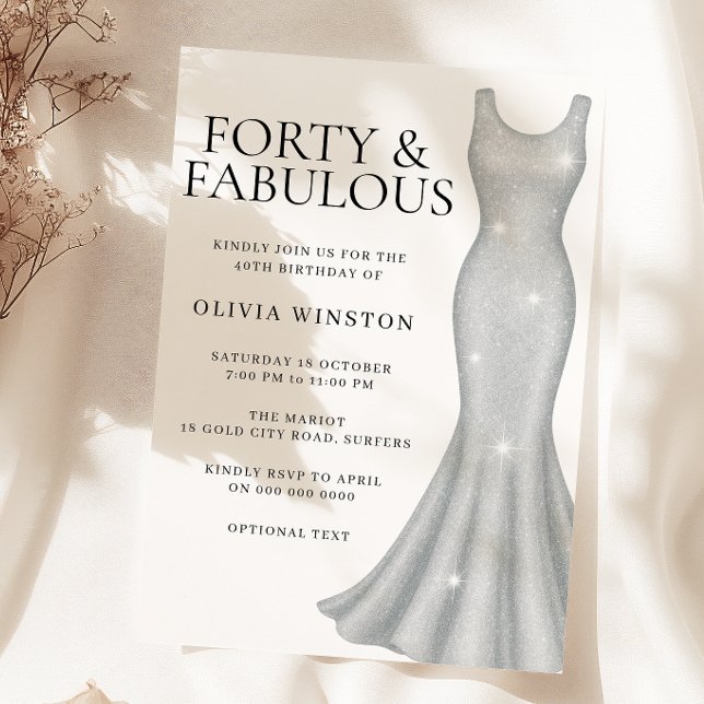 Silver Sparkle Shimmer Dress 40th Birthday Party Invitation (Creator Uploaded)