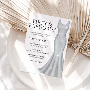 Silver Sparkle Shimmer Dress 50th Birthday Party Invitation