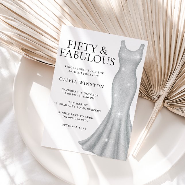 Silver Sparkle Shimmer Dress 50th Birthday Party Invitation (Creator Uploaded)