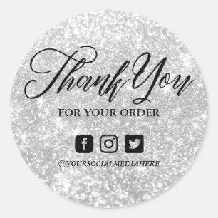 Silver Sparkle Social Media Thank You Custom Classic Round Sticker