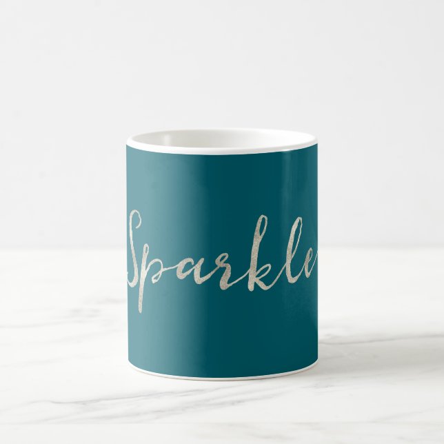 Silver Sparkle Teal Green Coffee Mug (Center)