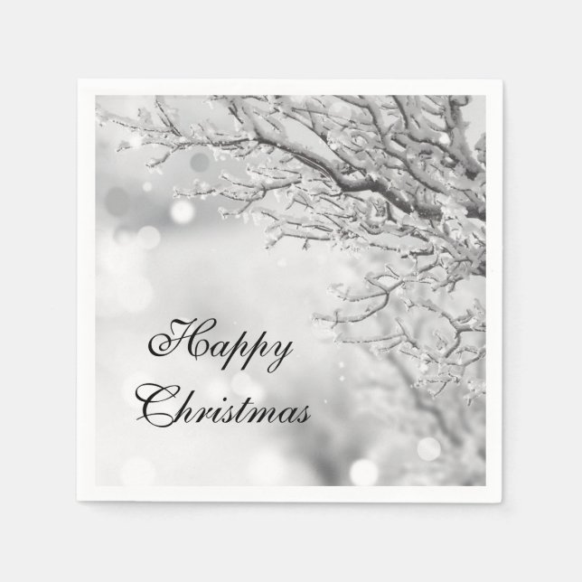 Silver Sparkle Winter "Happy Christmas" Napkin (Front)