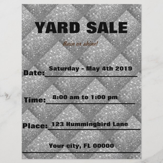 Silver Sparkle Yard Sale / Event Announcement (Front)
