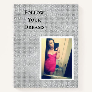 Silver Sparkle Your Photo Personalized Quote Notebook