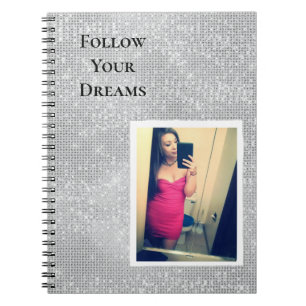 Silver Sparkle Your Photo Personalized Quote Notebook