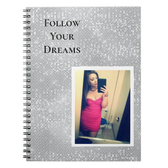 Silver Sparkle Your Photo Personalized Quote Notebook (Front)