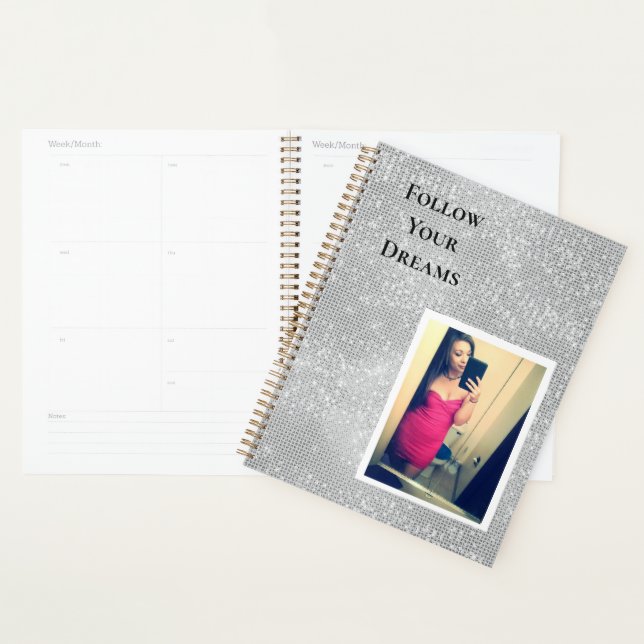 Silver Sparkle Your Photo Personalized Quote Planner (Display)