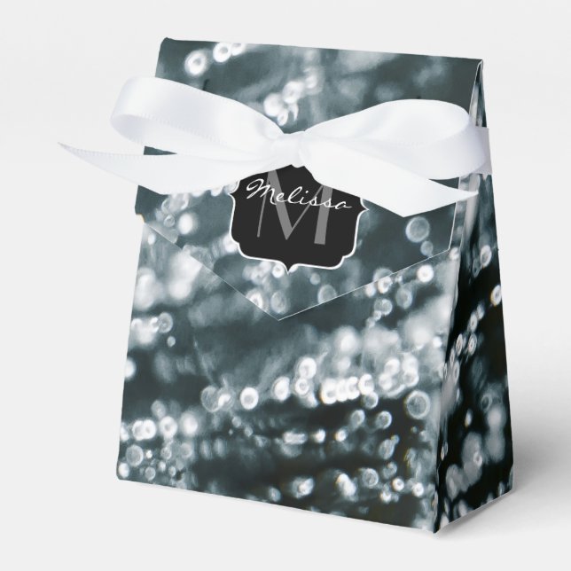 Silver sparkles Frozen Ice bubbles Monogram Favor Box (Front Side)